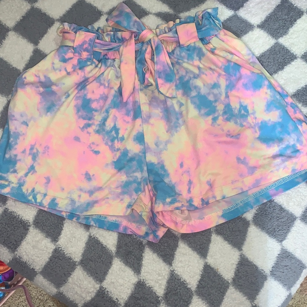 Girls' Tie-Dye Paperbag Waist Shorts in Pink & Blue